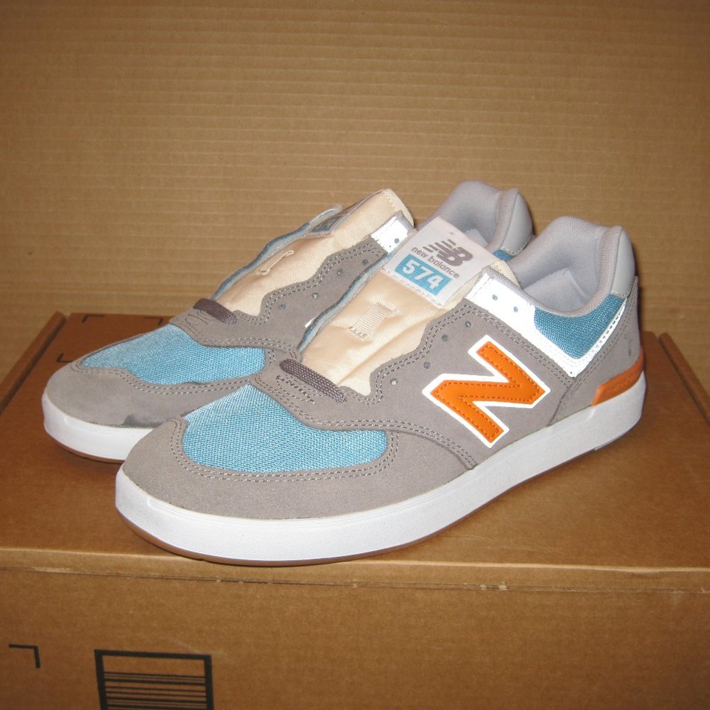 New Balance Numeric 574 Vulc Grey Orange Teal Skate Shoes Men's Size 10